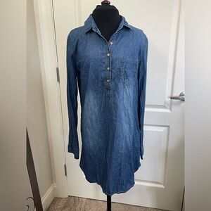 Ci Sono Women's Denim Tunic Dress Blue Button-Up Short Casual Long Sleeve Size M